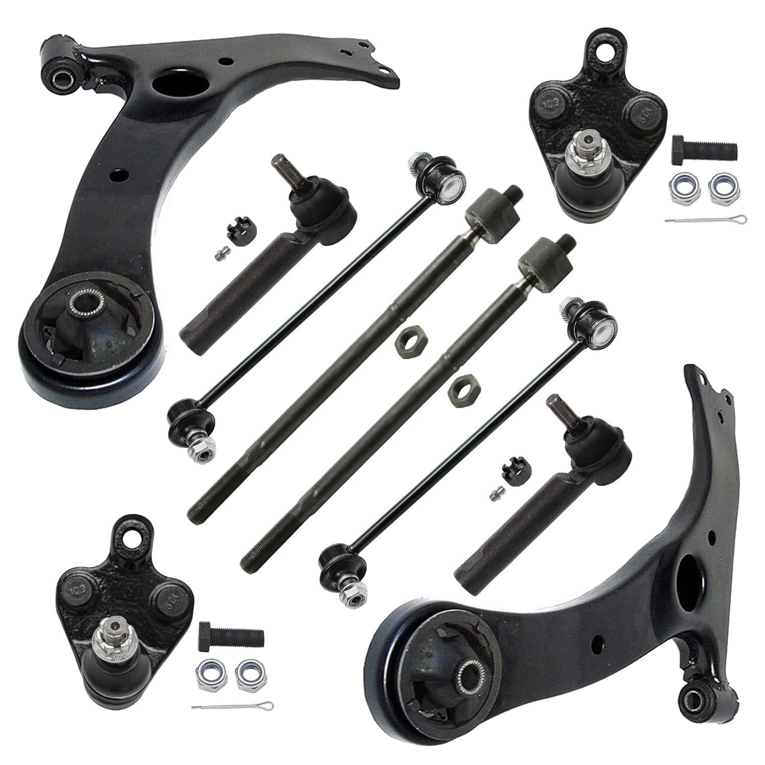 Detroit Axle - 1.8L 10pc Front End Kit for 2009-2013 Toyota Corolla Matrix, 2 Lower Control Arms 2 Lower Ball Joints 2 Sway Bars 4 Inner & Outer Tie Rods Replacement