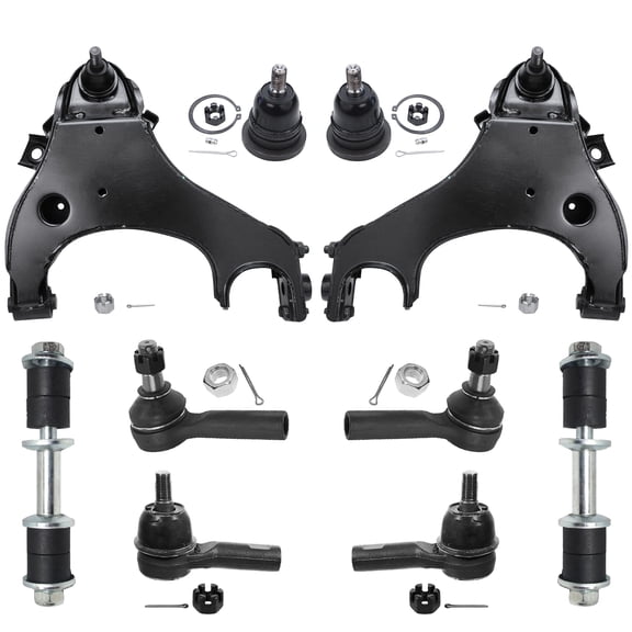 Detroit Axle - 10PC Front Lower Control Arms, Upper Ball Joints, Sway Bars, Inner and Outer Tie Rods for 2000 2001 2002 2003 2004 Nissan Xterra