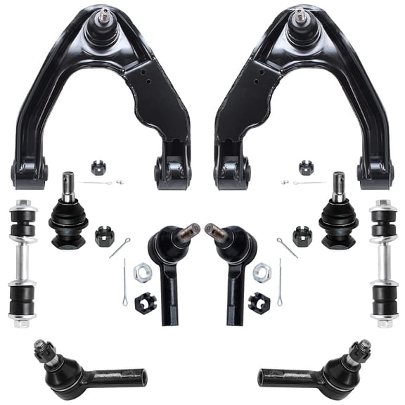Detroit Axle - 10PC Front Upper Control Arms, Ball Joints, Sway Bars, Inner and Outer Tie Rods for 2000 2001 2002 2003 2004 Nissa Xterra