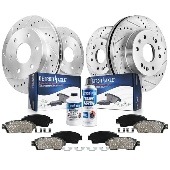 Detroit Axle - Front Rear Drilled Rotors Ceramic Brake Pads for Chevrolet Silverado GMC Sierra Suburban Yukon XL 1500 Avalanche Tahoe Cadillac Escalade ESV: 12.99 inch Front and 13.58 inch Rear Rotor