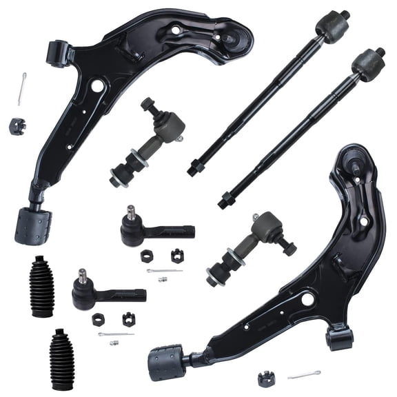 Detroit Axle - 10Pc Front Lower Control Arm Set, All (4) Front 7 Rear Sway Bar End Links, Inner Outer Tie Rod Set and Steering Rack Boots for 98-01 Nissan Altima