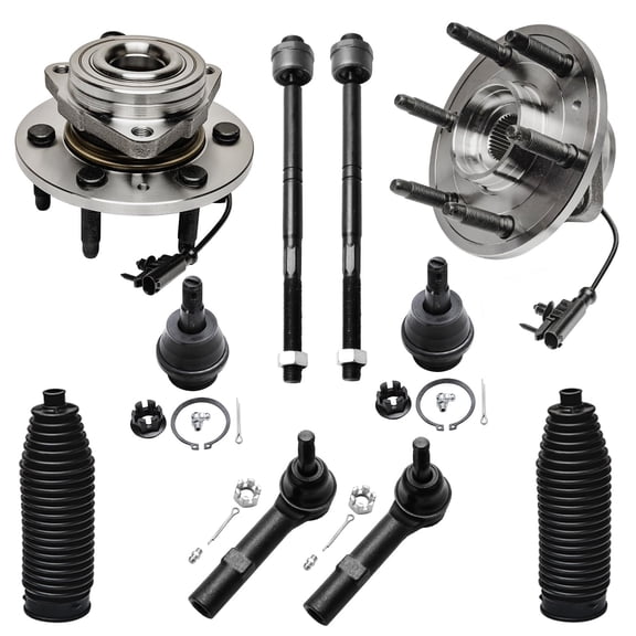 Detroit Axle - 10pc 4WD Front Wheel Hubs Lower Ball Joints Tie Rods & Boots Replacement for Chevy Tahoe