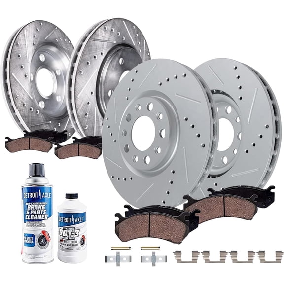 Detroit Axle - 10pc Brake Kit for 2018 2019 2020 Buick Regal Sportback [GS] Drilled and Slotted Disc Brakes Rotors Ceramic Brake Pads Replacement : 13.58" inch Front and 12.40" inch Rear Rotors