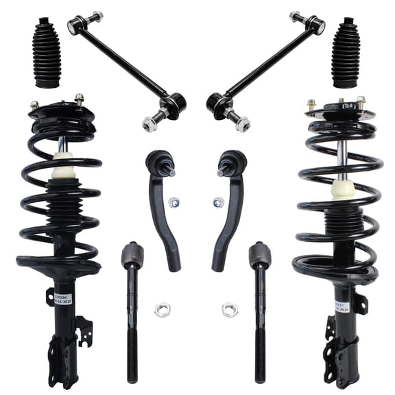 Detroit Axle -10pc FWD Front Strut & Coil Springs Sway Bars Inner Outer Tie Rods Rack Boots Replacement for Toyota Sienna