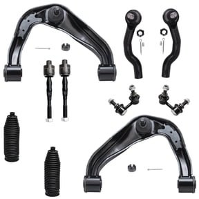 Detroit Axle - 10pc Front End Kit for 2005-2019 Nissan Frontier, 2005-2012 Pathfinder, 2005-2015 Xterra, 2 Upper Control Arms w/Ball Joints 2 Sway Bars 4 Tie Rods 2 Boots Replacement