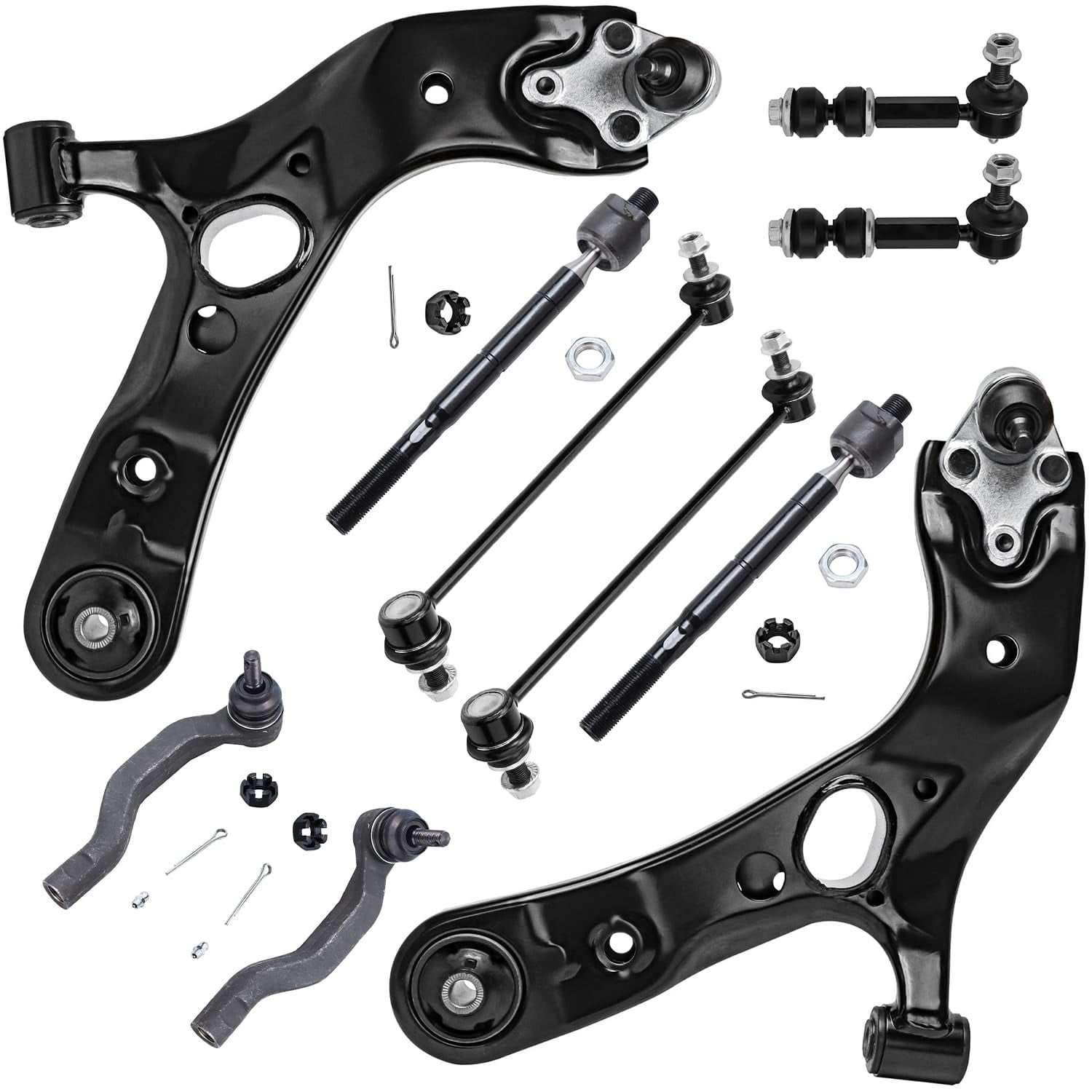 Detroit Axle 10-Piece Front Suspension Kit For 2006-2018 Toyota RAV4 - Complete Control Arms & Tie Rods Set