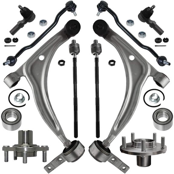 Detroit Axle - 10pc Front End Suspension Kit for 2002-2006 Nissan Altima 2004-2008 Maxima 2 Lower Control Arms w/Ball Joints 2 Wheel Bearing Hubs 4 Tie Rods 2 Sway Bars 2005 Replacement