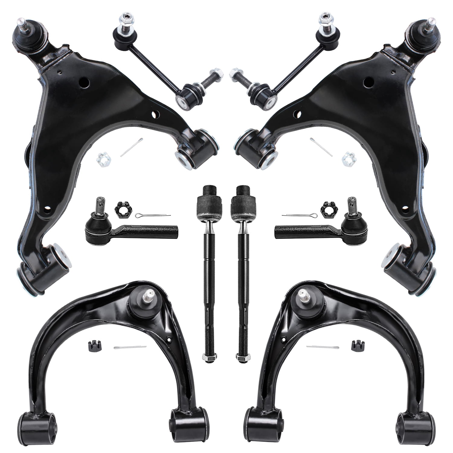Detroit Axle - 10pc Front End Suspension Kit for 2003-2009 Toyota 4Runner FJ Cruiser Lexus GX470 2004 2005 2006 2007 2008, 4 Upper Lower Control Arms Ball Joints 4 Inner Outer Tie Rods 2 Sway Bars