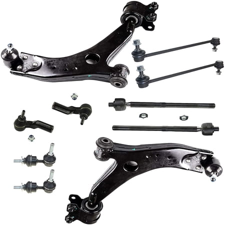 Detroit Axle - 10pc Front End Suspension Kit for 2006 Volvo C70, 2004-2006 S40, 2005-2006 V50, Lower Control Arms Tie Rods Front Rear Sway Bar Links Replacement
