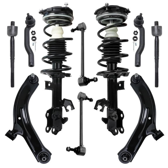 Detroit Axle - 10pc Front End Suspension Kit for 2009-2014 Nissan Cube 2007-2012 Versa 2 Ready Struts 2 Lower Control Arms w/Ball Joints 2 Sway Bar Links 4 Tie Rods 2010 2011 Replacement