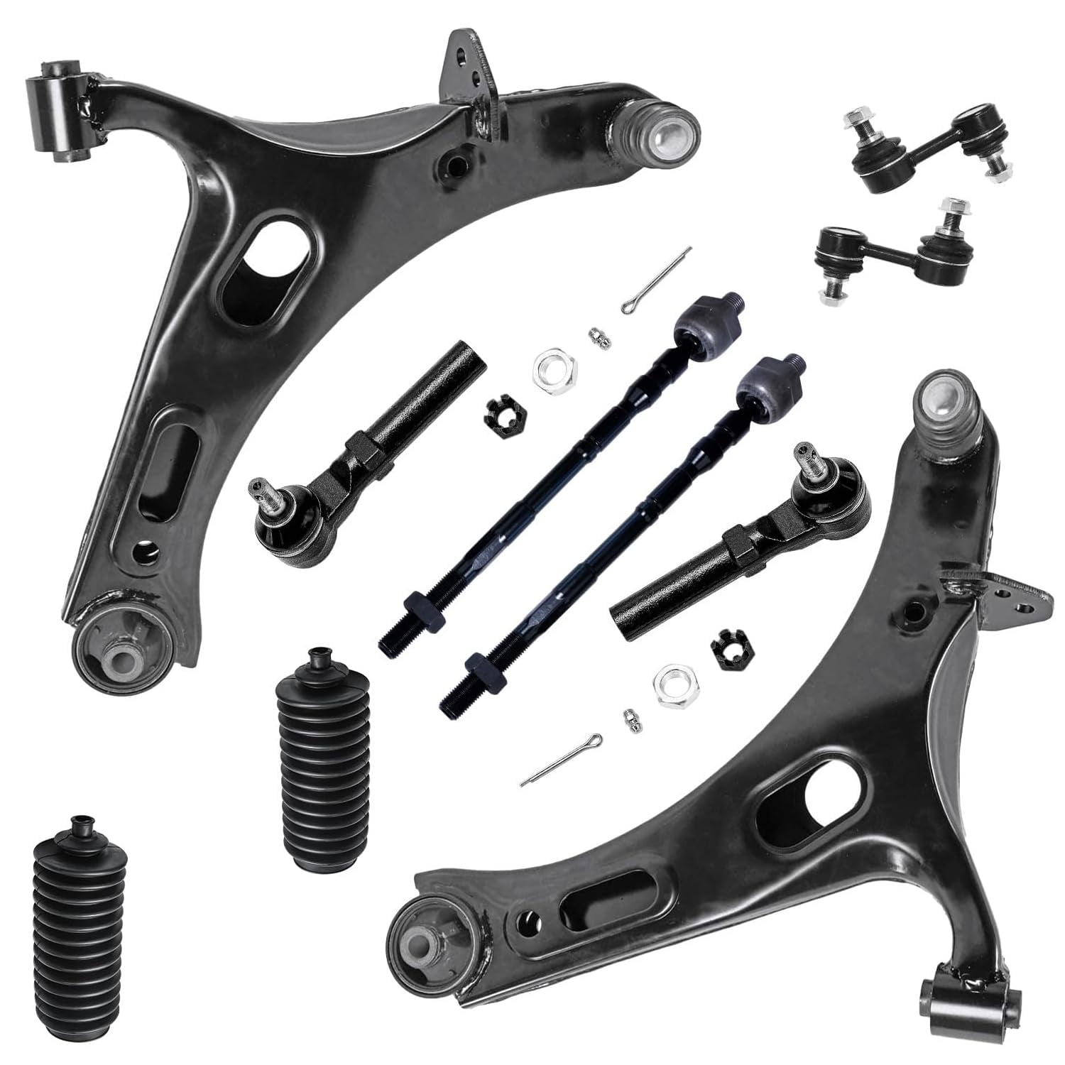 Detroit Axle - 10pc Front End Suspension Kit for 2010-2014 Subaru Legacy 2 Lower Control Arms with Ball Joints 2 Sway Bars 4 Inner Outer Tie Rods 2 Boots 2011 2012 2013 Replacement