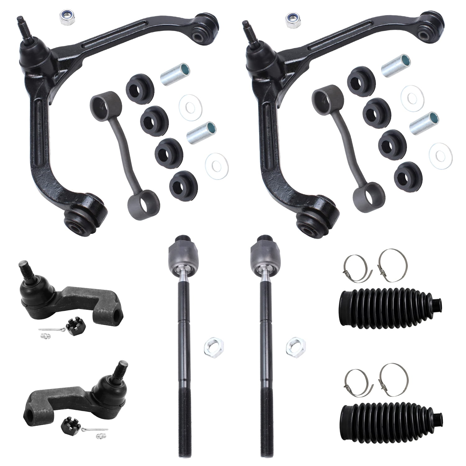 Detroit Axle - 10pc Front End Suspension Kit for Jeep Liberty 02-05, 2 Upper Control Arms 4 Inner Outer Tie Rod Ends 2 Sway Bars 2 Boots 2002 2003 2004 2005 Replacement