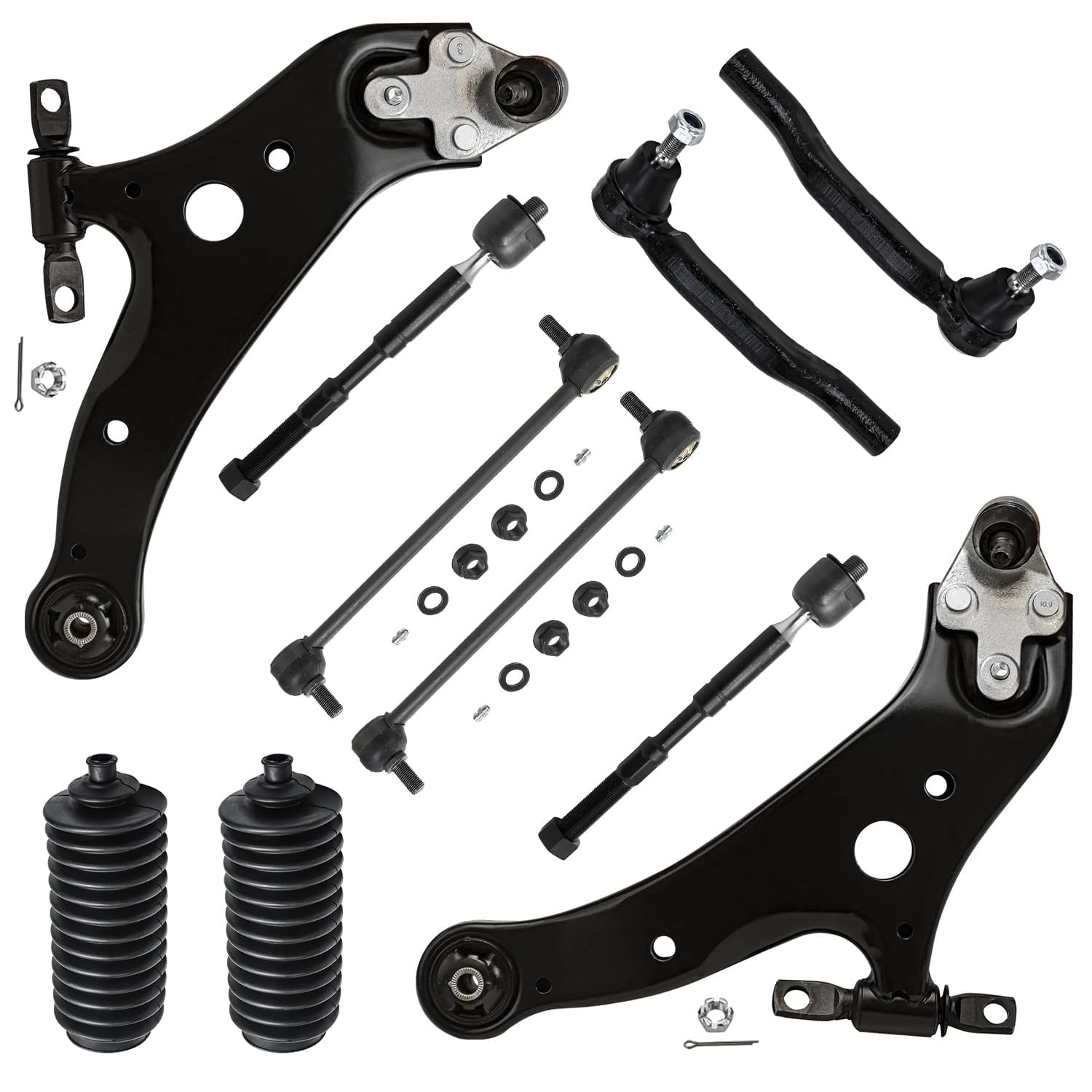 Detroit Axle - 10pc Front End Suspension Kit for Toyota 2011-2020 Sienna 2 Lower Control Arms with Ball Joints 4 Inner Outer Tie Rods 2 Sway Bar Links 2 Boots Replacement