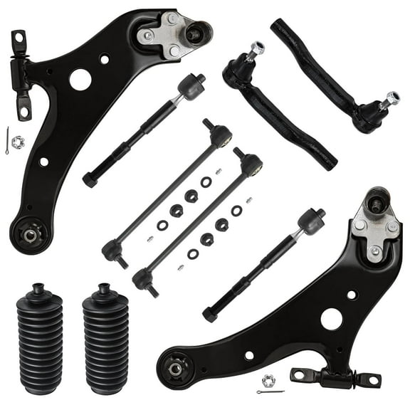 Detroit Axle - 10pc Front End Suspension Kit for Toyota 2011-2020 Sienna 2 Lower Control Arms with Ball Joints 4 Inner Outer Tie Rods 2 Sway Bar Links 2 Boots Replacement