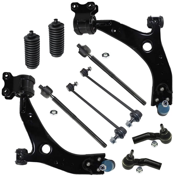 Detroit Axle - 10pc Front End Suspension Kit for Volvo C70 S40 V50, 2 Lower Control Arms Assembly 2 Sway Bar End Links 4 Tie Rods 2 Boots Replacement