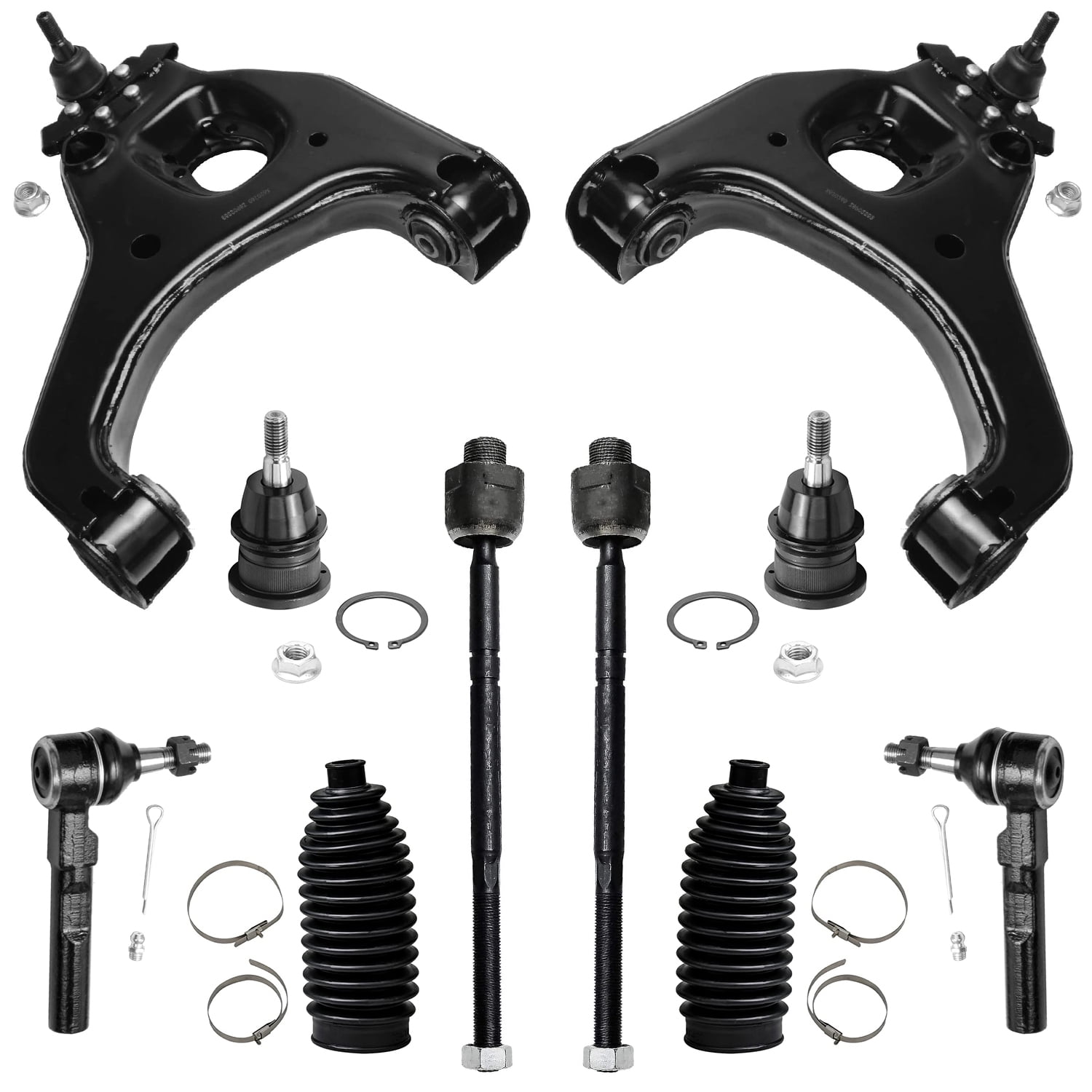 Detroit Axle - 10pc Front Lower Control Arms Upper Ball Joints Tie Rods ...