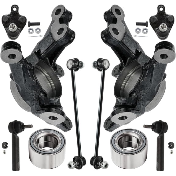 Detroit Axle - 10pc Front Steering Knuckles Kit for 2009-2019 Toyota Corolla 2009-2013 Matrix, 2 Steering Knuckles 2 Sway Bars 2 Outer Tie Rods 2 Lower Ball Joints 2 Press Wheel Bearings Replacement