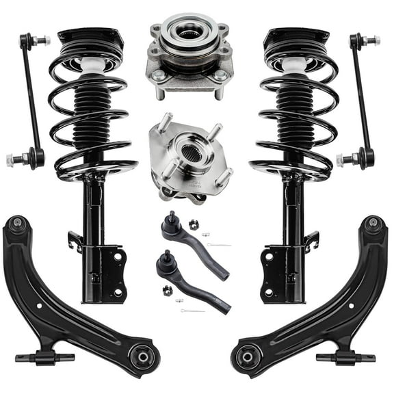 Detroit Axle - 10pc Front Strut & Spring Assembly, Lower Control Arm, Wheel Hub Bearing, Outer Tierods, Sway Bar for 2007-2012 Nissan Sentra 2.0L