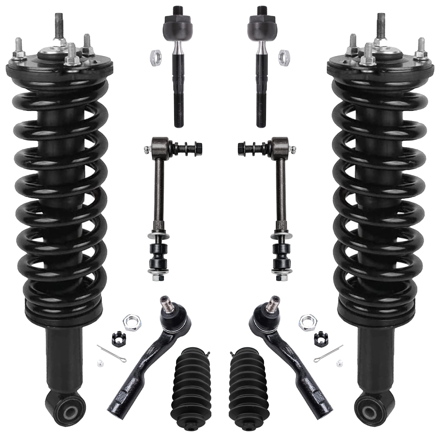 Detroit Axle - 10pc Front Struts & Coil Spring Sway Bars Tie Rods w ...
