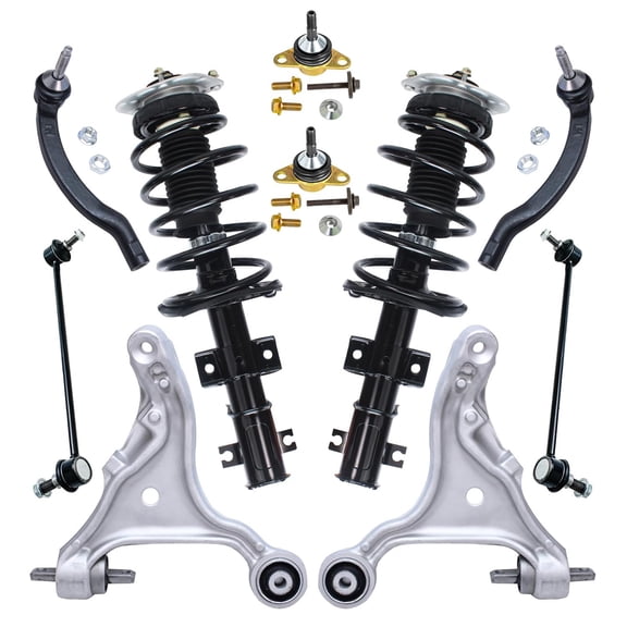 Detroit Axle - 10pc Front Suspension Kit for 2001-2007 Volvo S60 V70 2 Ready Struts 2 Lower Control Arms 2 Lower Ball Joints 2 Sway Bar Links 2 Outer Tie Rods 2002 2003 2004 2005 2006 Replacement