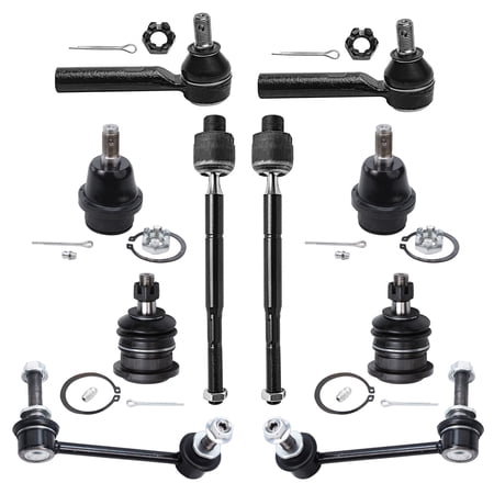Detroit Axle - 10pc Front Suspension Kit for 2003-2009 4Runner FJ Cruiser Lexus GX470 4 Upper Lower Ball Joints 4 Inner Outer Tie Rod Ends 2 Sway Bar Links 2004 2005 2006 2007 2008 Replacement