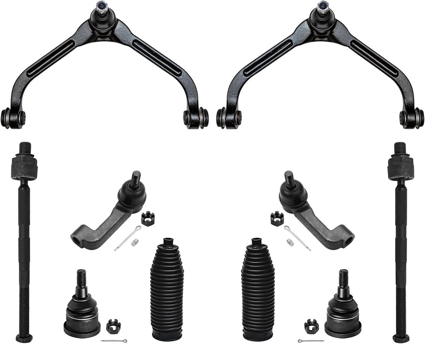 Detroit Axle - 10pc Front Suspension Kit for 2006 2007 Jeep Liberty, 2 Upper Control Arms with Ball Joints Assembly 2 Lower Ball Joints 4 Inner Outer Tie Rods 2 Boots Replacement