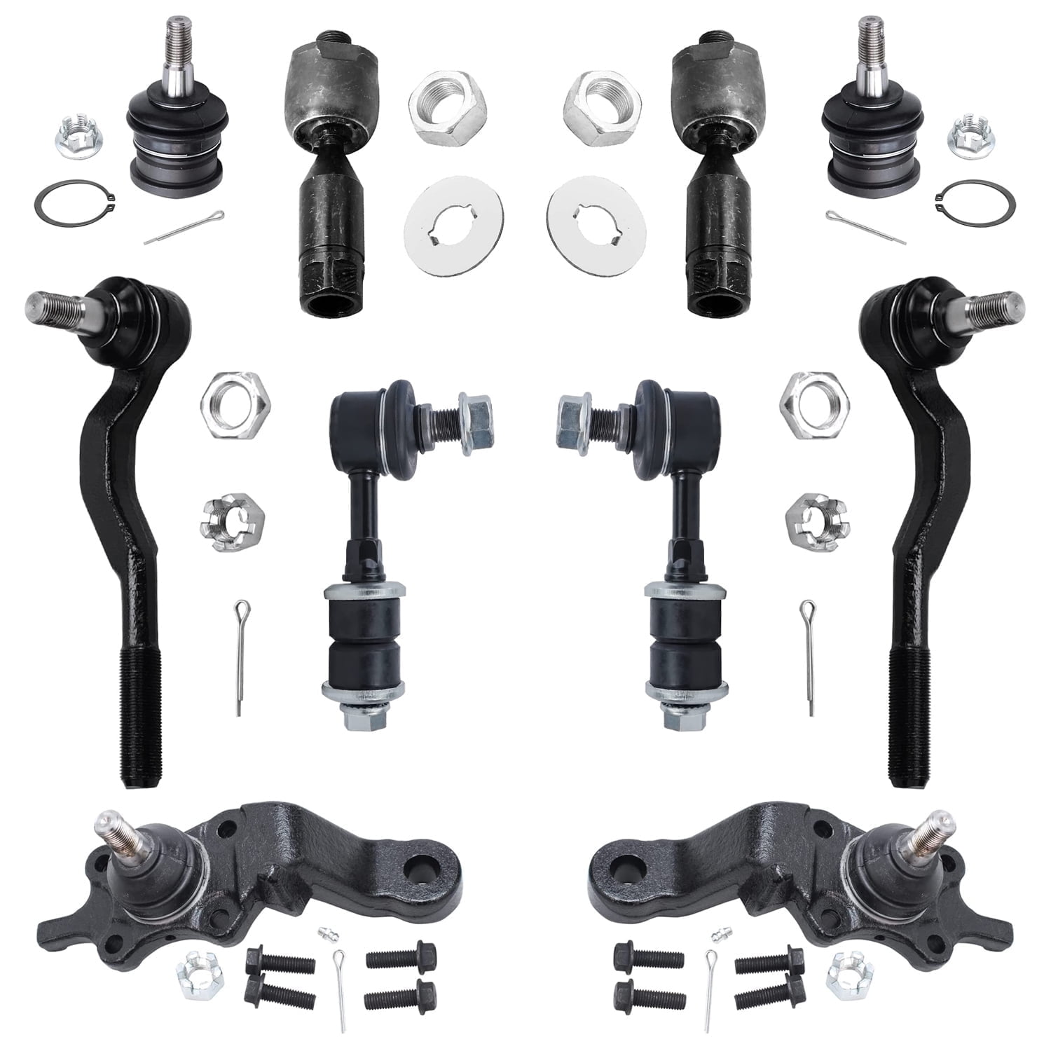 Detroit Axle - 10pc Front Suspension Kit for Toyota 1995-2000 Tacoma 1996 1997 1998 1999, 4 Upper and Lower Ball Joints, 4 Inner & Outer Tie Rods, 2 Sway Bars Replacement
