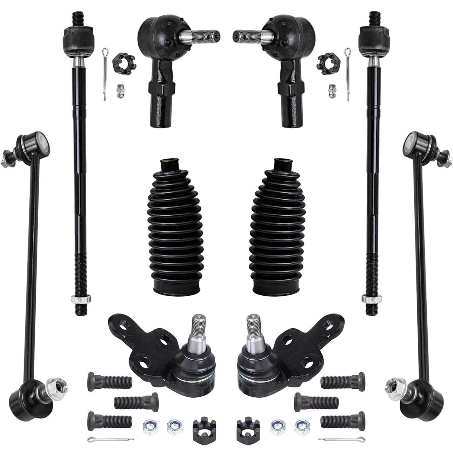 Detroit Axle - 10pc Front Suspension Kit for Toyota Camry Avalon Solara Lexus ES300, 2 Lower Ball Joints, 4 Inner & Outer Tie Rods, 2 Sway Bar Links, 2 Boots, Replacement
