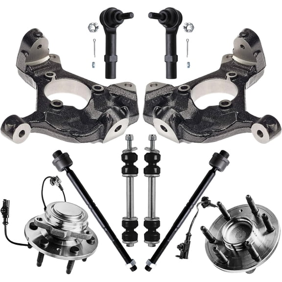 Detroit Axle - 10pc RWD Front Knuckles Kit for Chevy Silverado Suburban GMC Sierra Yukon XL 1500 Avalanche Tahoe Cadillac Escalade ESV, Knuckles Sway Bars Wheel Bearing Hubs Inner Outer Tie Rods