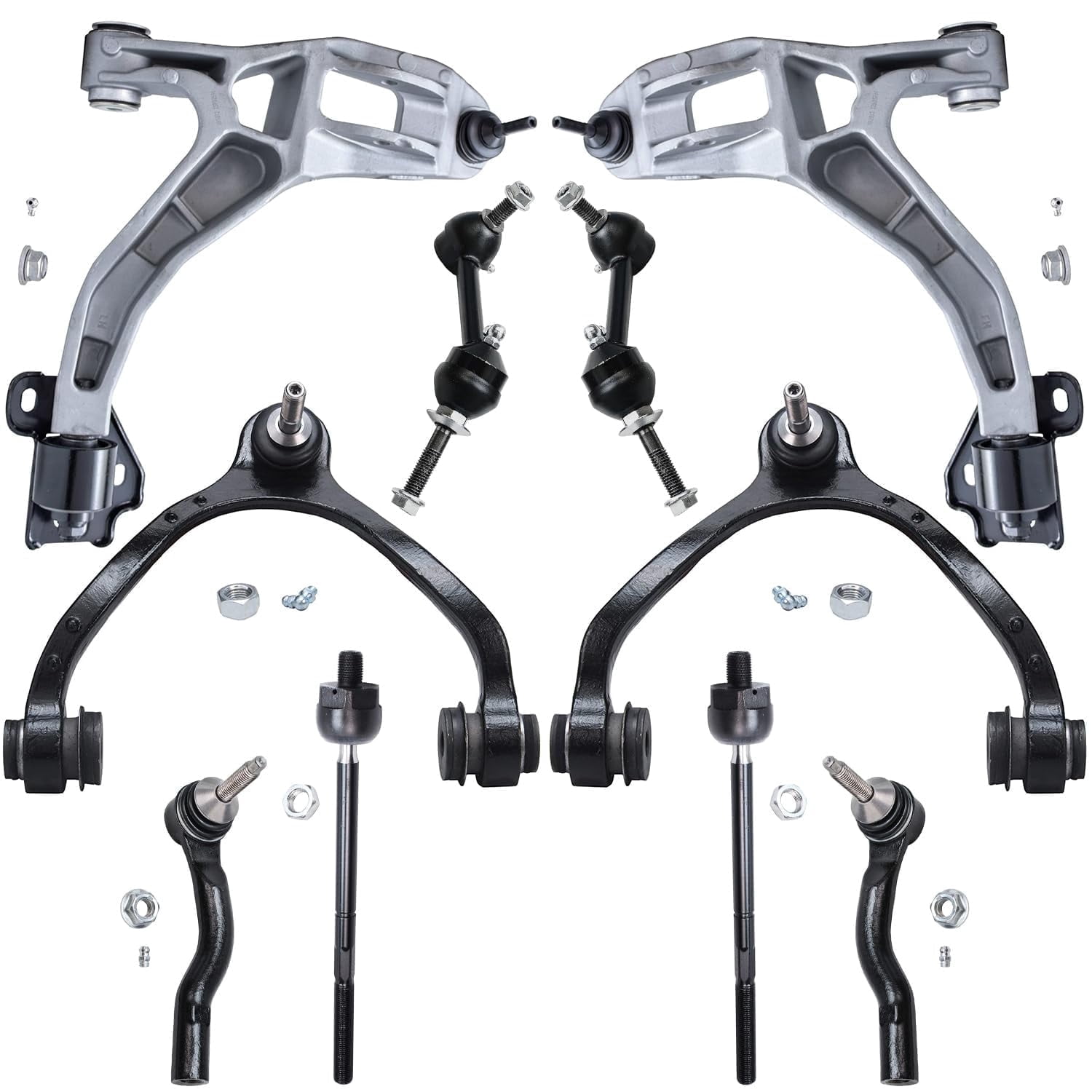 Detroit Axle - 10pc Suspension Kit for 03-06 Ford Crown Victoria Lincoln Town Car 03-04 Mercury Grand Marquis, 4 Upper and Lower Control Arms w/Ball Joints, 4 Tie Rods, 2 Sway Bar Links Replacement