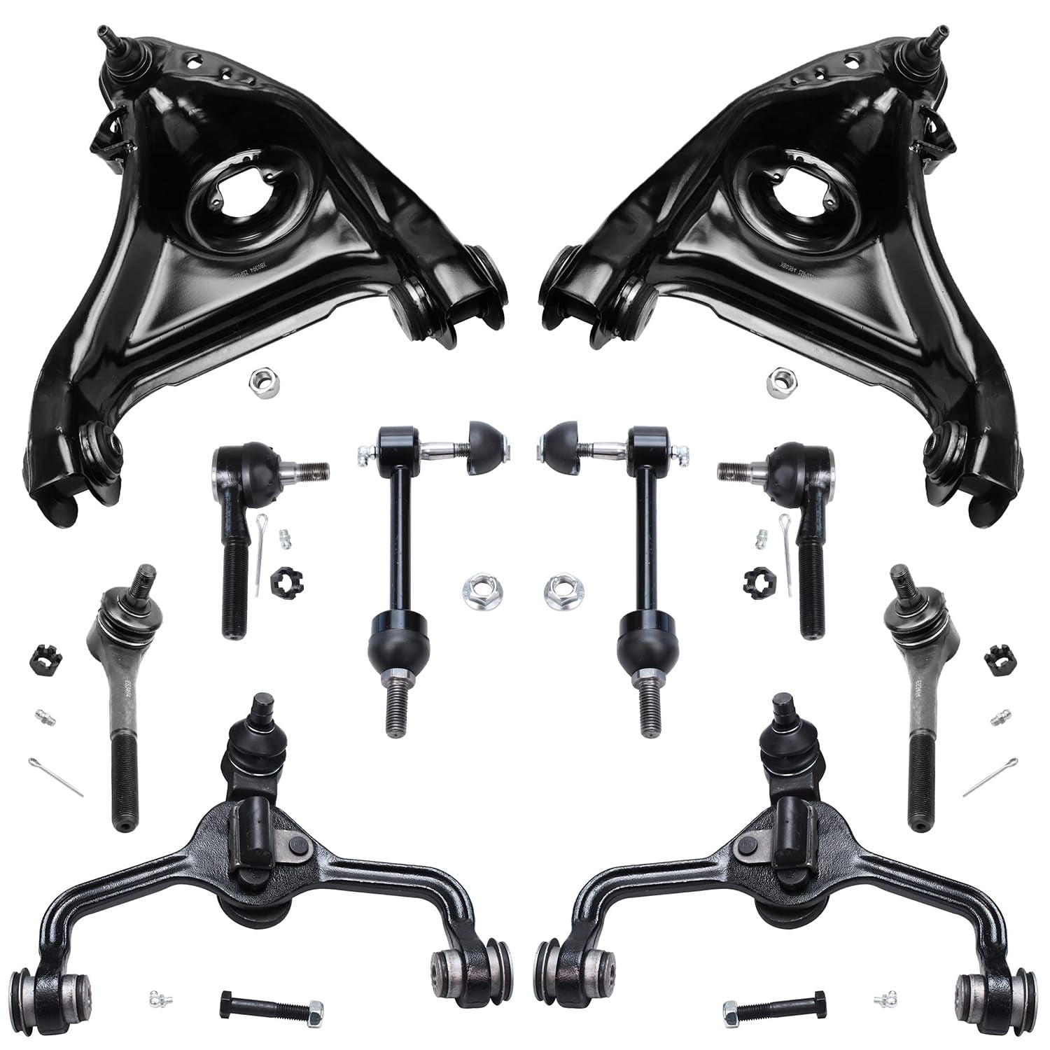 Detroit Axle - 10pc Suspension Kit for 1998-2002 Ford Crown Victoria Lincoln Town Car Mercury Grand Marquis, 4 Upper Lower Control Arms w/Ball Joints, 4 Tie Rods, 2 Sway Bars Replacement