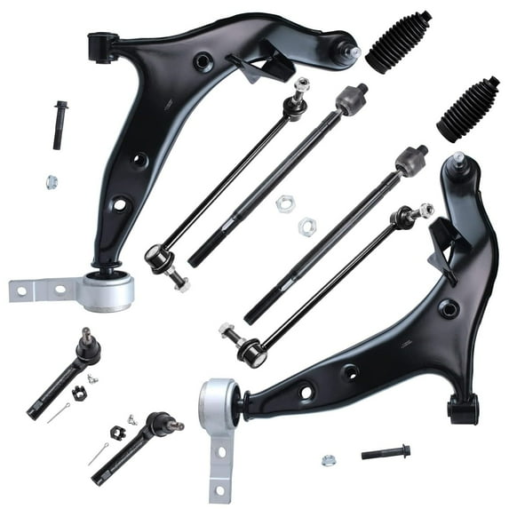 Detroit Axle - 10pc Suspension Kit for 2004-2009 Nissan Quest 2005 2006 2007 2008, 2 Lower Control Arms w/Ball Joints, 4 Inner & Outer Tie Rods, 2 Sway Bars, 2 Boots, Replacement