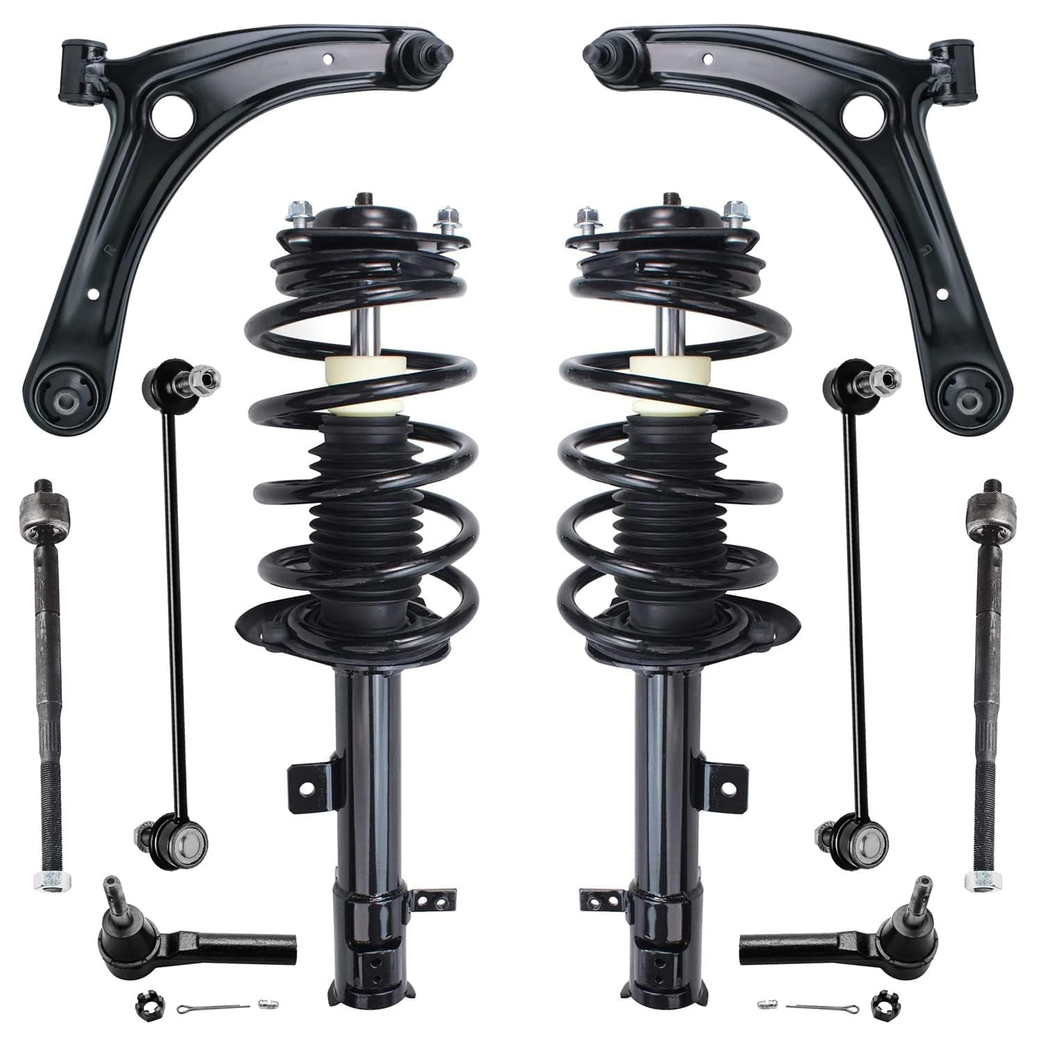 Detroit Axle - 10pc Suspension Kit for 2009-2012 Dodge Caliber 2010 2011, 2 Ready Struts, 2 Lower Control Arms with Ball Joints, 4 Inner & Outer Tie Rods, 2 Sway Bar Links Replacement