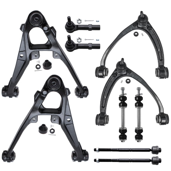 Detroit Axle - 10pc Suspension Kit for Chevy GMC Silverado Sierra 1500 Avalanche Tahoe Yukon Cadillac Escalade, 4 Upper & Lower Control Arms w/Ball Joints, 4 Tie Rods, 2 Sway Bar Links