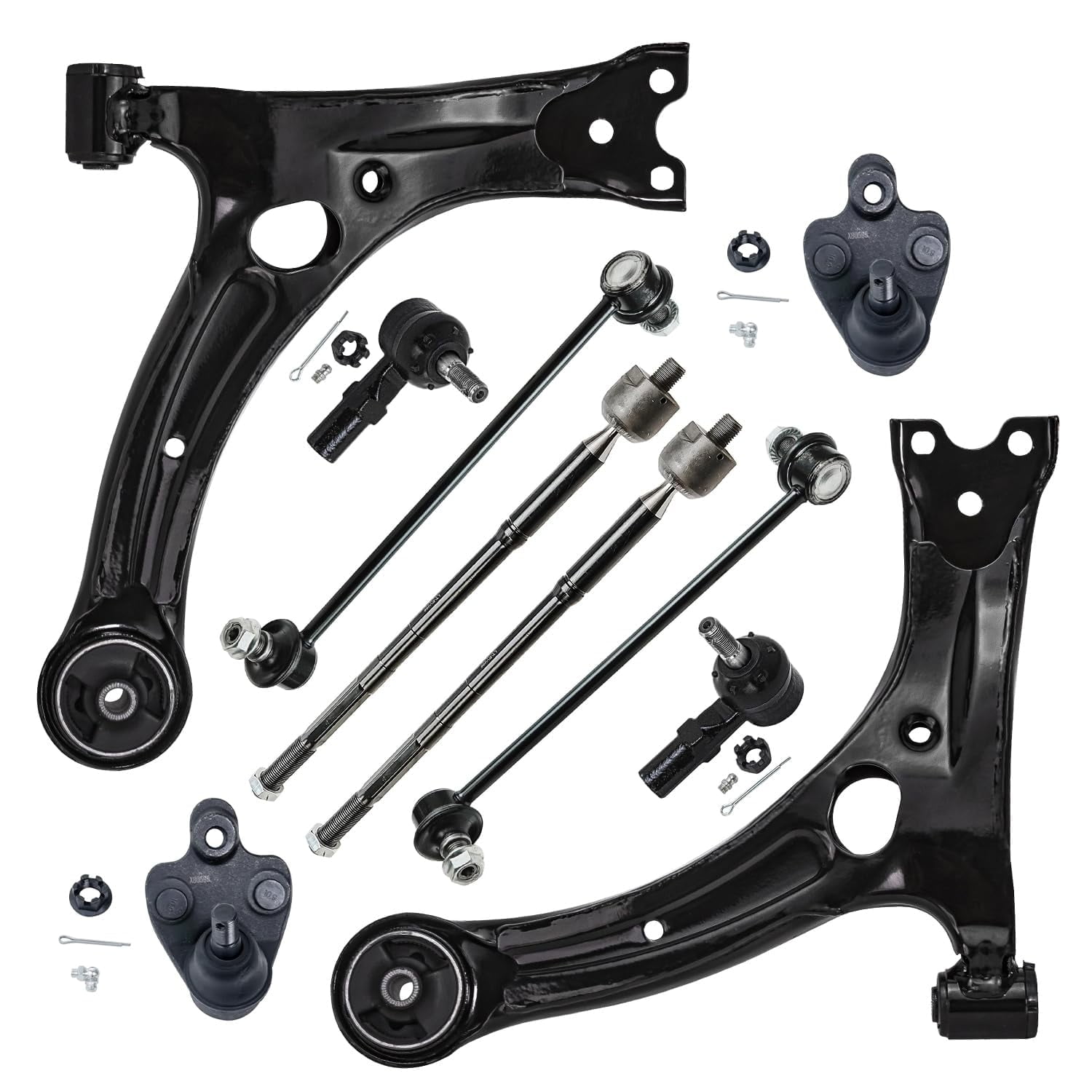 Detroit Axle - 10pc Suspension Kit for FWD 2003-2008 Toyota Matrix Pontiac Vibe, 2 Lower Control Arms, 2 Lower Ball Joints, 4 Inner & Outer Tie Rods, 2 Sway Bars Replacement