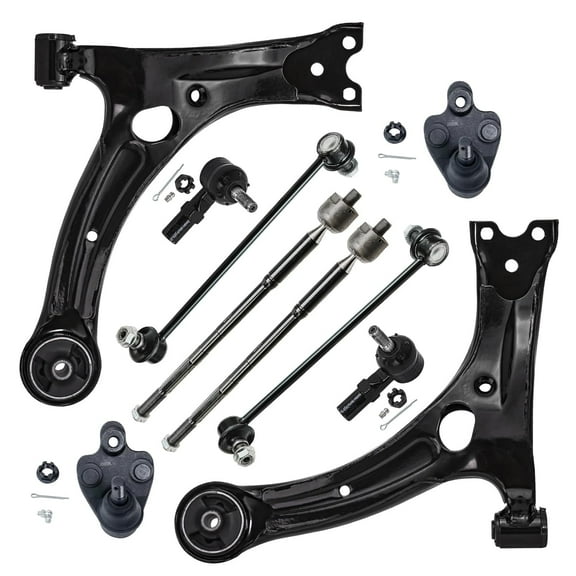 Detroit Axle - 10pc Suspension Kit for FWD 2003-2008 Toyota Matrix Pontiac Vibe, 2 Lower Control Arms, 2 Lower Ball Joints, 4 Inner & Outer Tie Rods, 2 Sway Bars Replacement