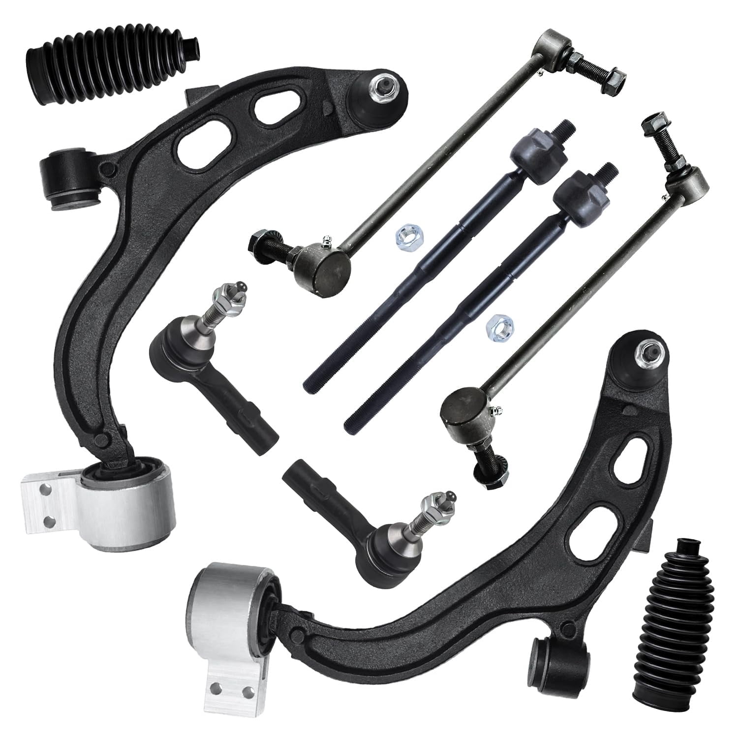 Detroit Axle - 10pc Front End Suspension Kit for 2013-2015 Ford Flex Taurus Lincoln MKT, 2013 MKS, 2 Lower Control Arm w/Ball Joints 4 Tie Rods 2 Sway Bars 2 Boots Replacement
