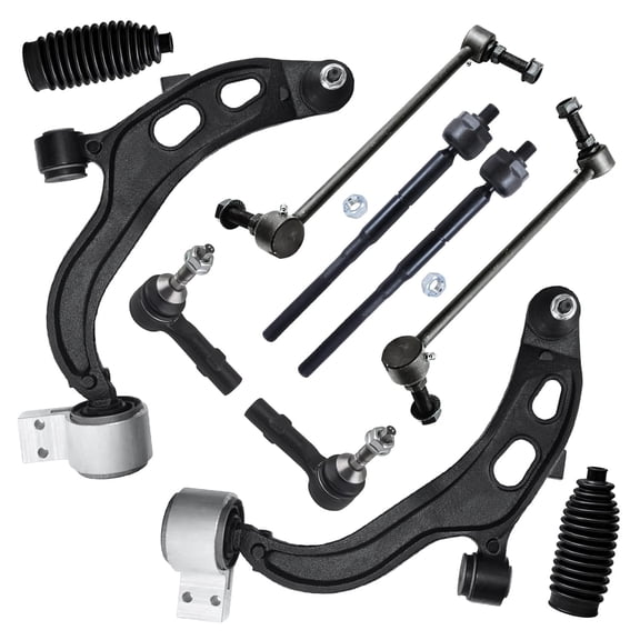Detroit Axle - 10pc Front End Suspension Kit for 2013-2015 Ford Flex Taurus Lincoln MKT, 2013 MKS, 2 Lower Control Arm w/Ball Joints 4 Tie Rods 2 Sway Bars 2 Boots Replacement