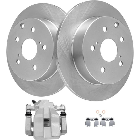 Detroit Axle - 11.06 Inch Rear Disc Brake Rotors + Driver Side Brake Caliper Replacement for 2010-2012 Lexus HS250H - 3pc Set