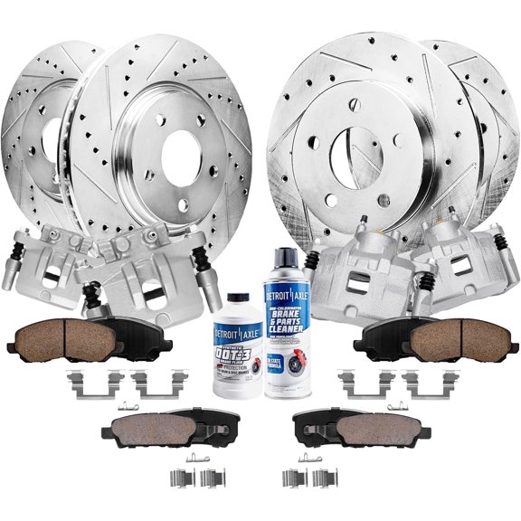 Detroit Axle -14pc Brake Kit for 07-16 Jeep Patriot 07-17 Compass 11-14 Chrysler 200, 08-14 Dodge Avenger, Brake Rotors Calipers Ceramic Brakes Pads: 11.57" inch Front and 10.31" inch Rear Rotor