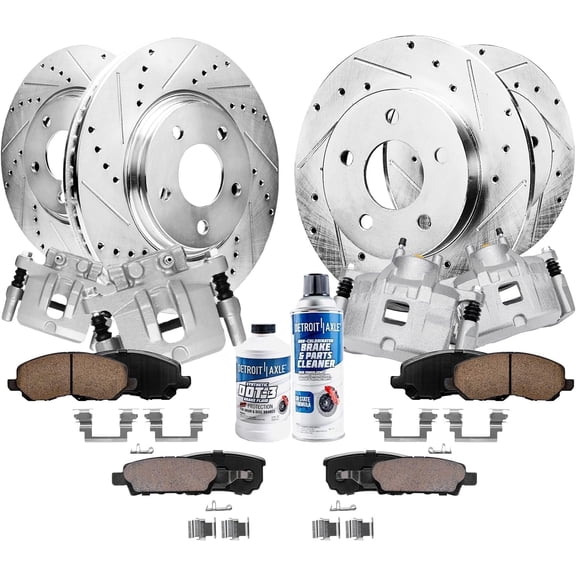 Detroit Axle -14pc Brake Kit for 07-16 Jeep Patriot 07-17 Compass 11-14 Chrysler 200, 08-14 Dodge Avenger, Brake Rotors Calipers Ceramic Brakes Pads: 11.57" inch Front and 10.31" inch Rear Rotor
