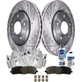 thumbnail image 1 of Detroit Axle - 8pc Front Brake Kit for 2001-2007 Toyota Highlander, Drilled and Slotted Disc Brake Rotors Ceramic Brakes Pads and Calipers 2002 2003 2004 2005 2006 Replacement : 11.65" inch Rotor, 1 of 1