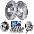 thumbnail image 1 of Detroit Axle - Front Brake Kit for Chrysler Town & Country Dodge Grand Caravan VW Routan Ram C/V, 2 Drilled & Slotted Disc Brake Rotors 2 Wheel Bearing & Hubs 20 Wheel Lug Nuts: 11.89" inch Rotor, 1 of 7