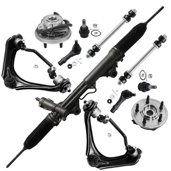Detroit Axle - 11PC Power Steering Rack and Pinion + Front Upper Control Arm w/Ball Joint, Tie Rod, Sway Bar + Wheel Hub and Bearing w/ABS for 2002-2005 Ford Explorer/Mercury Mountaineer 4.0L 4-Door