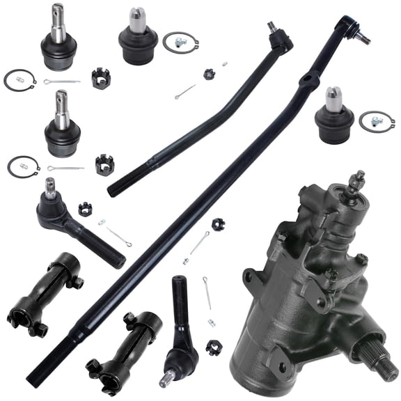 Detroit Axle - Front 11pc Gear Box Kit for Ford E-150 Econoline Club Wagon, Power Steering Gear Box Ball Joints Outer Tie Rod Ends Center Links Adjusting Sleeves Replacement