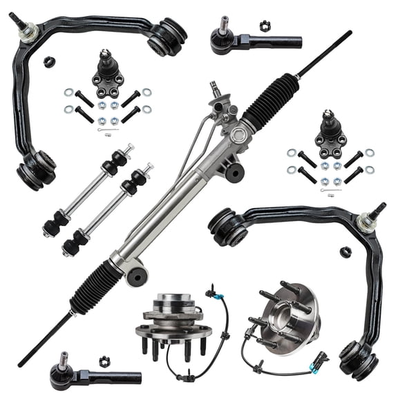 Detroit Axle - 11pc Front End Suspension Kit Rack & Pinion for 1999-2006 Chevy Silverado GMC Sierra 1500, Rack & Pinion Wheel Bearing Hubs Upper Control Arms Sway Bars Tie Rods Ball Joints