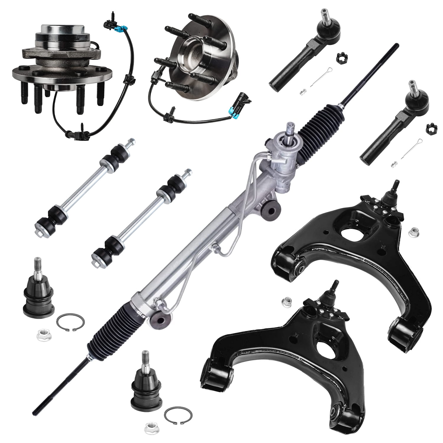 Detroit Axle 11pc Rack & Pinion Front Wheel Hubs Lower Control Arms