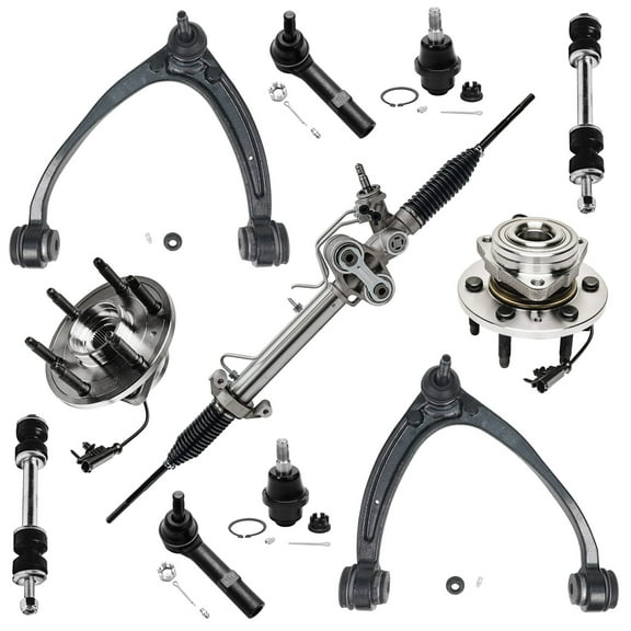 Detroit Axle - 11pc Rack & Pinion Front Wheel Hubs Upper Control Arms Suspension Kit Replacement for GMC Yukon Fits select: 2011 ,2013 CHEVROLET SILVERADO K1500 LT