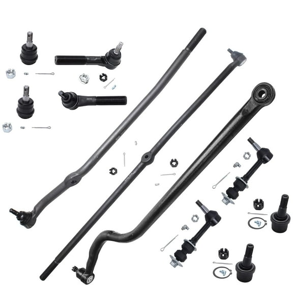 Detroit Axle - 11pc Suspension Kit for 4WD 2000 2001 2002 Dodge Ram 2500 3500, 4 Upper & Lower Ball Joints, 4 Inner & Outer Tie Rods, 2 Sway Bars, Track Bar, Replacement