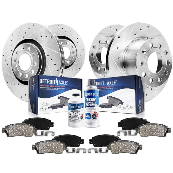 Detroit Axle - Brake Kit for 15-20 VW Passat, 12.28 inch Front and 10.70 inch Rear Drilled & Slotted Disc Brake Rotors Ceramic Brake Pads 2015 2016 2017 2018 2019 2020